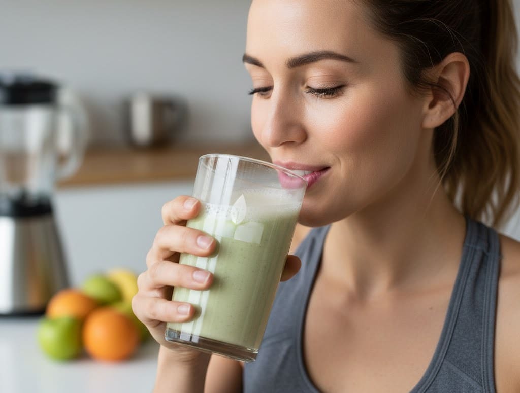 Woman drinking a supplement shake